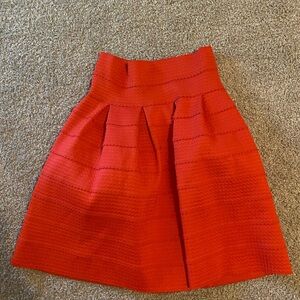 Orange Knee-Length A-Line Pleated Skirt